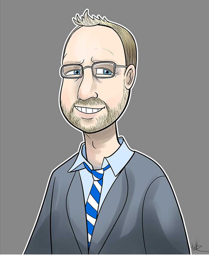 Caricature of Bradley G. Cleverley, PE President, MJS Engineering & Land Surveying, PC